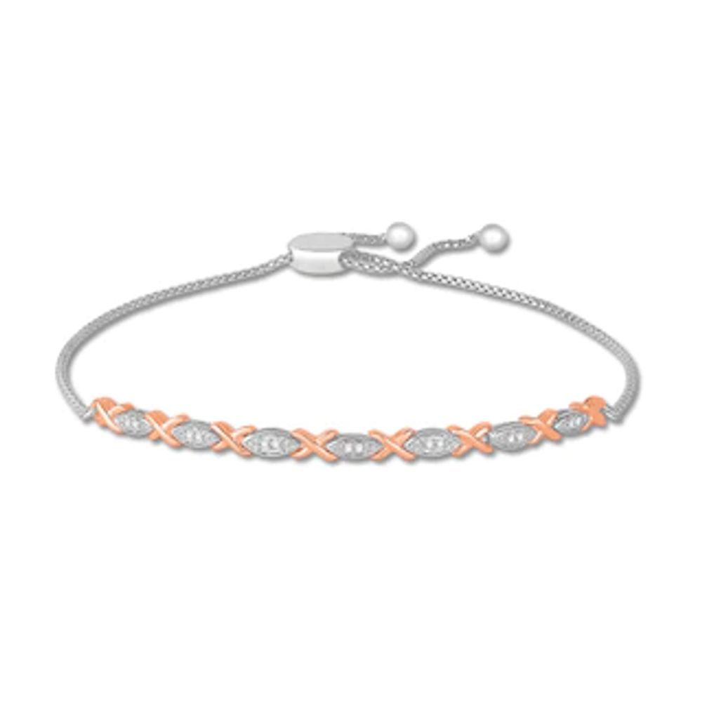 0.09 CT. T.W. Diamond Alternating "X" Bolo Bracelet in Sterling Silver and 10K Rose Gold – 9.5"|Peoples Jewellers