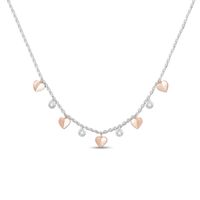 0.18 CT. T.W. Diamond Alternating Heart Station Pendant in Sterling Silver and 10K Rose Gold – 19"|Peoples Jewellers