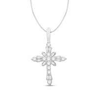 0.29 CT. T.W. Baguette and Round Diamond Cross Pendant in 10K White Gold – 19"|Peoples Jewellers