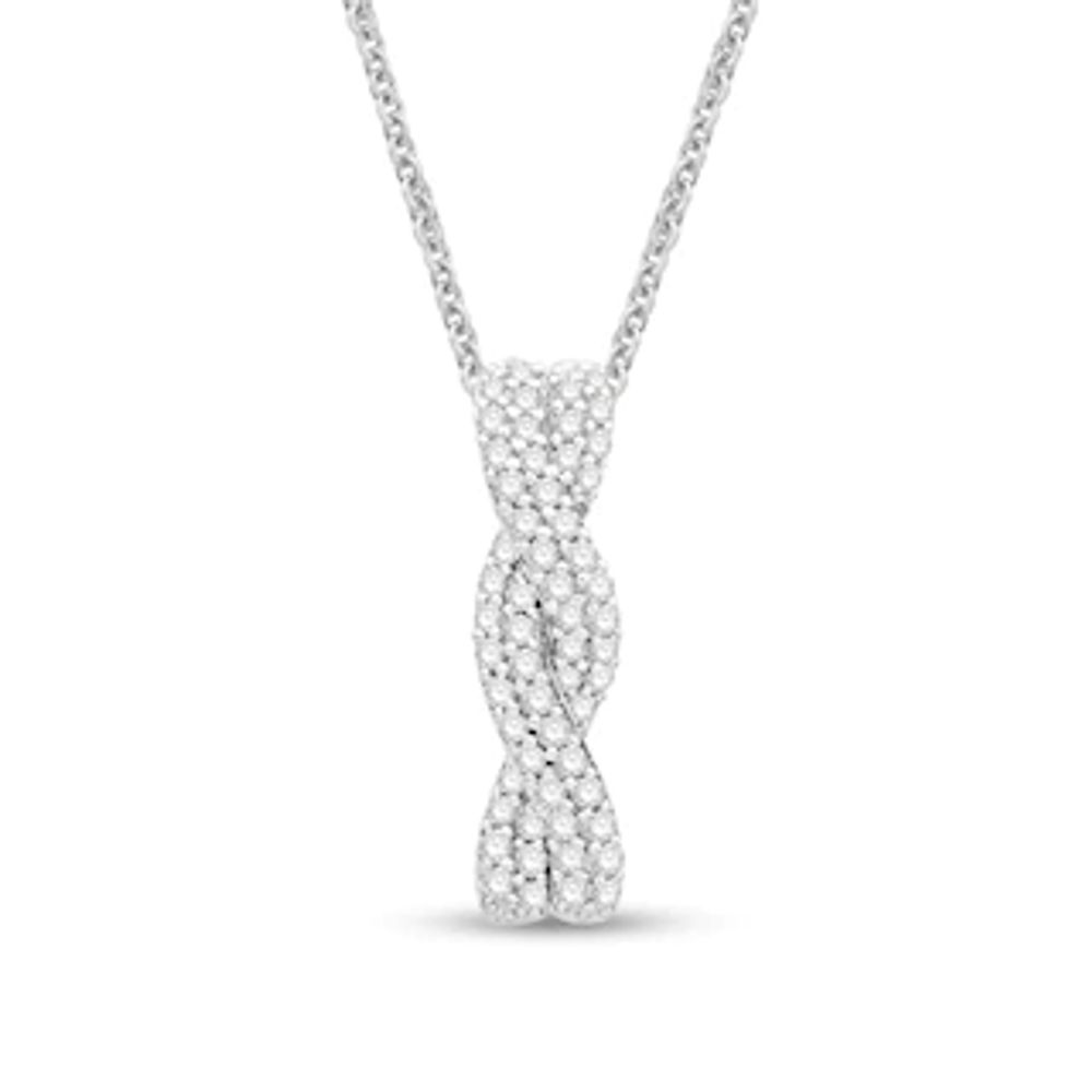 0.29 CT. T.W. Diamond Twist Double Row Pendant in 10K White Gold – 19"|Peoples Jewellers
