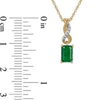 Emerald-Cut Emerald and Diamond Accent Twist Drop Pendant in 14K Gold|Peoples Jewellers