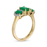 Emerald-Cut Blue Sapphire and 0.12 CT. T.W. Diamond Stacked Trios Three Stone Ring in 14K White Gold|Peoples Jewellers