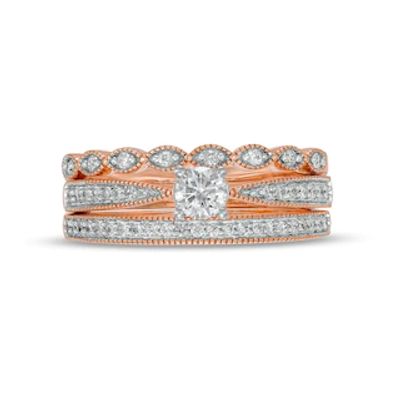 0.58 CT. T.W. Diamond Contour Tiara Three Piece Bridal Set in 10K Rose Gold (J/I3)|Peoples Jewellers
