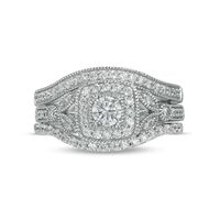 0.69 CT. T.W. Diamond Cushion-Shaped Frame Vintage-Style Three Piece Bridal Set in 10K White Gold (J/I3)|Peoples Jewellers