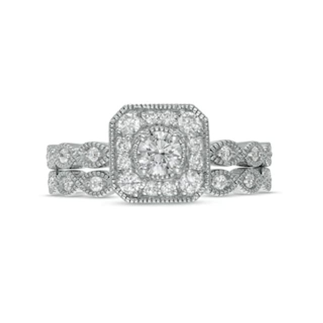 0.58 CT. T.W. Diamond Octagonal Frame Vintage-Style Bridal Set in 10K White Gold (J/I3)|Peoples Jewellers