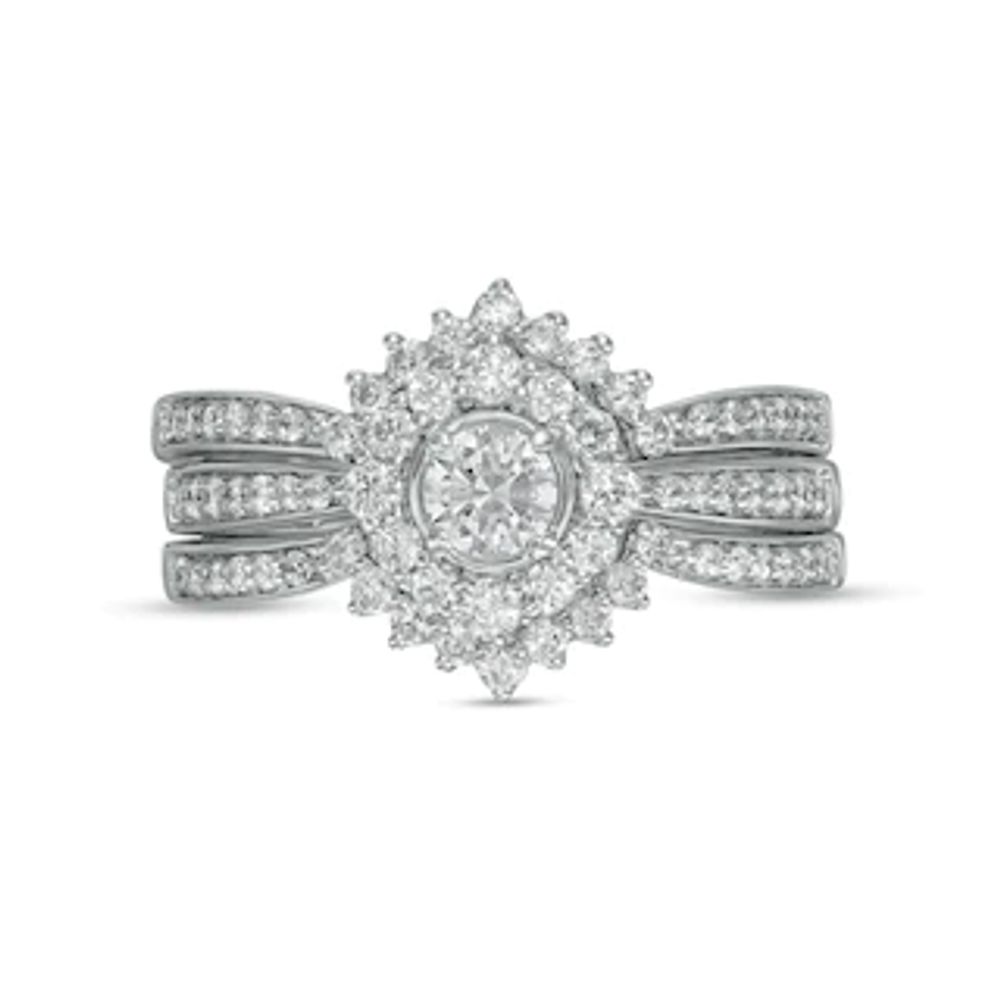 0.69 CT. T.W. Diamond Frame Chevron Three Piece Bridal Set in 10K White Gold (J/I3)|Peoples Jewellers