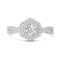 0.66 CT. T.W. Diamond Hexagon Frame Twist Shank Engagement Ring in 14K White Gold|Peoples Jewellers