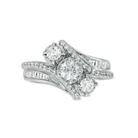 1.00 CT. T.W. Diamond Bypass Past Present Future® Engagement Ring in 14K White Gold (I/I2)|Peoples Jewellers