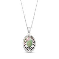Oval Black Mother-of-Pearl Rope Frame with Diamond-Cut Leaf Vine Overlay Vintage-Style Drop Pendant in Sterling Silver|Peoples Jewellers