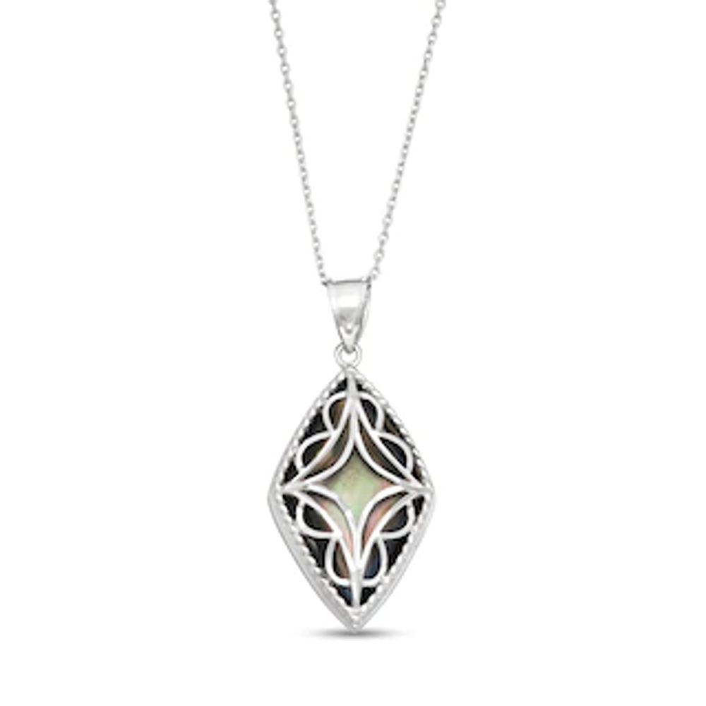 Black Mother-of-Pearl Bead Frame with Diamond-Cut Art Deco Overlay Kite-Shaped Drop Pendant in Sterling Silver|Peoples Jewellers