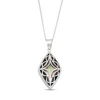 Black Mother-of-Pearl Bead Frame with Diamond-Cut Art Deco Overlay Kite-Shaped Drop Pendant in Sterling Silver|Peoples Jewellers