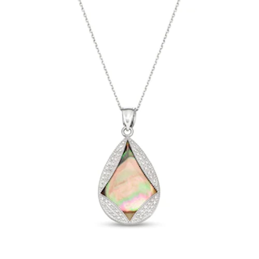 Pear-Shaped Black Mother-of-Pearl with Diamond-Cut Beaded Pendulum Cut-Out Overlay Drop Pendant in Sterling Silver|Peoples Jewellers