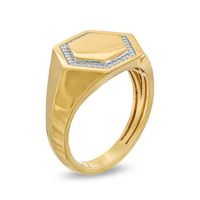 Men's 0.10 CT. T.W. Diamond Hexagon Signet Ring in 10K Gold|Peoples Jewellers