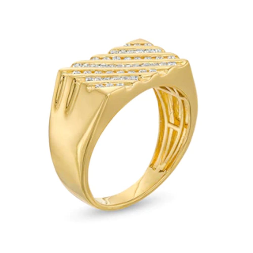 Men's 0.50 CT. T.W. Diamond Slanted Multi-Row Square-Top Ring in 10K Gold - Size 10|Peoples Jewellers