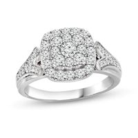 0.80 CT. T.W. Composite Cushion-Shaped Diamond Frame Split Shank Engagement Ring in 14K White Gold|Peoples Jewellers