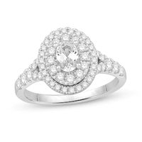 1.23 CT. T.W. Oval Diamond Double Frame Split Shank Engagement Ring in 14K White Gold|Peoples Jewellers