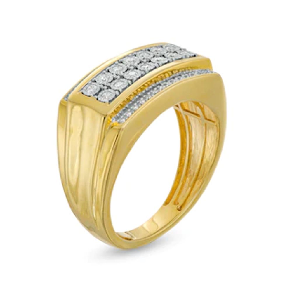Men's 0.23 CT. T.W. Diamond Multi-Row Rectangle-Top Ring in 10K Gold|Peoples Jewellers