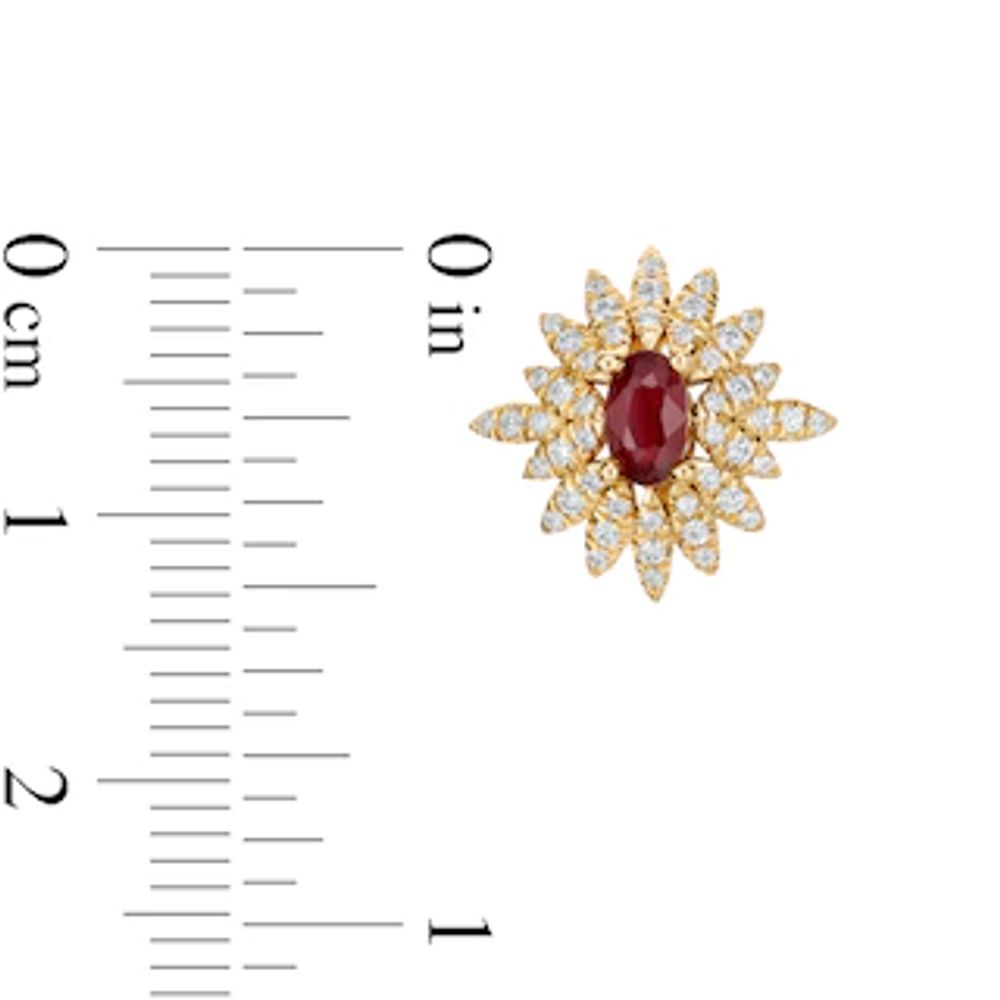 Oval Ruby and 0.33 CT. T.W. Diamond Floral Stud Earrings in 14K Gold|Peoples Jewellers