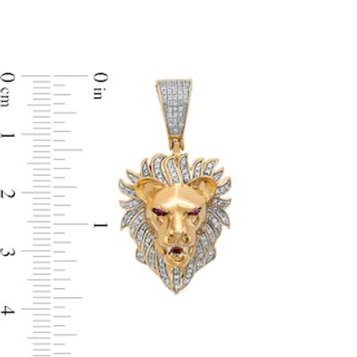Men's 0.16 CT. T.W. Diamond and Lab-Created Ruby Lion Head Necklace Charm in 10K Gold|Peoples Jewellers