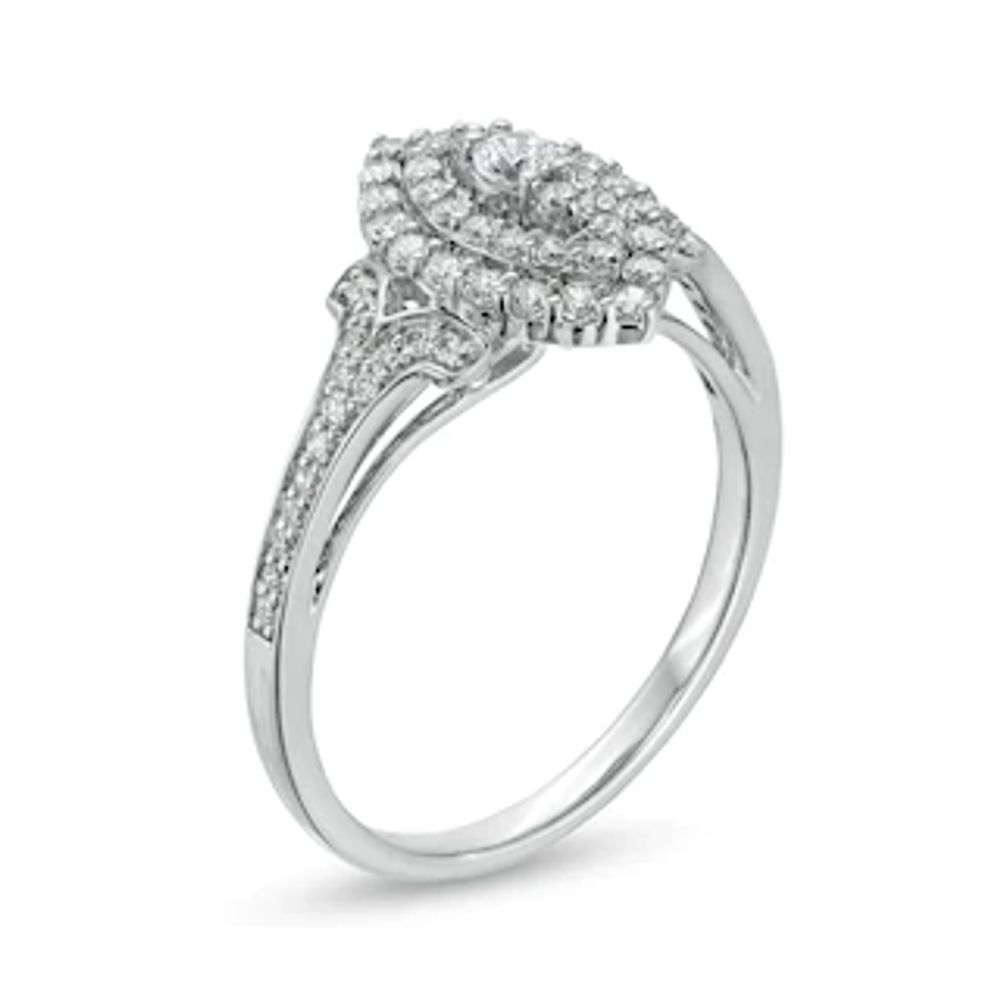 0.50 CT. T.W. Composite Marquise-Shaped Diamond Frame Split Shank Ring in 10K White Gold|Peoples Jewellers