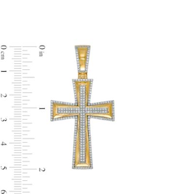 Men's 0.75 CT. T.W. Diamond Edge Cross Necklace Charm in 10K Gold|Peoples Jewellers