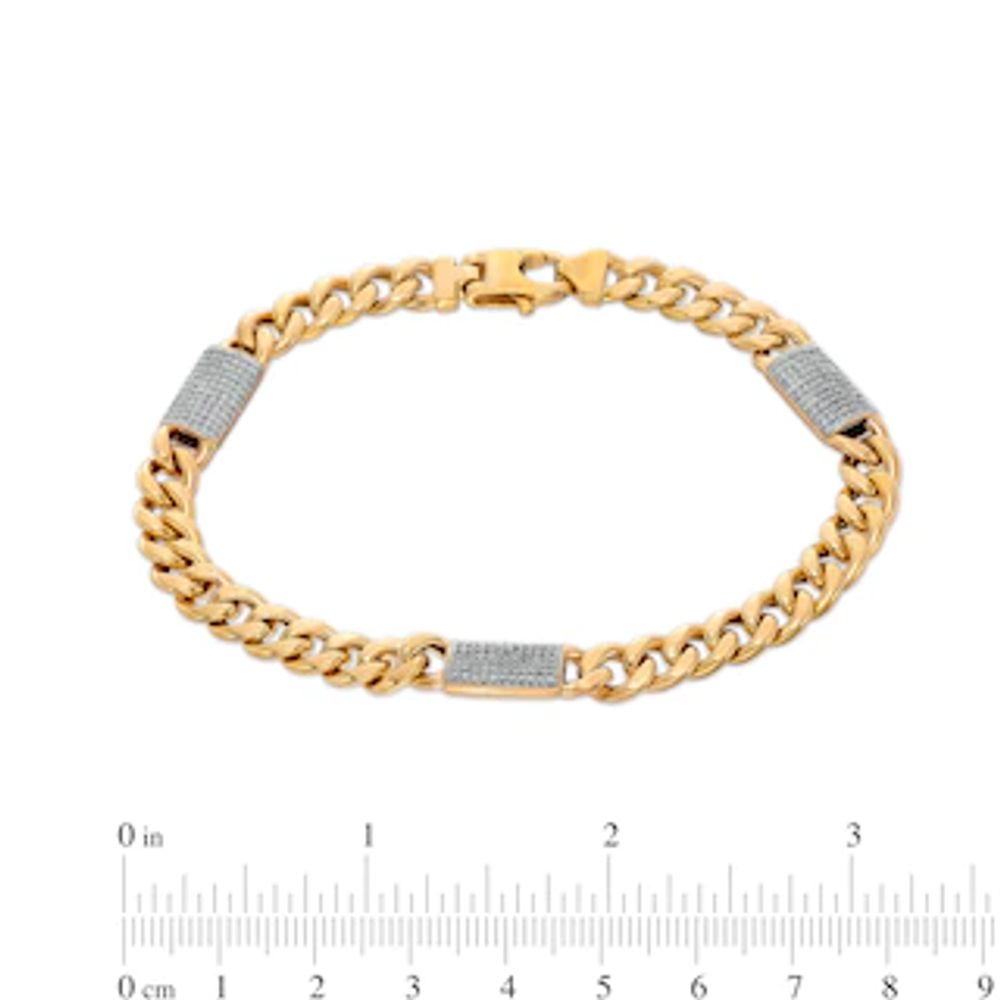 Men's 1/3 CT. T.W. Diamond Barrel 180 Gauge Curb Chain Bracelet in Hollow 10K Gold - 8.5"|Peoples Jewellers