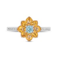 Enchanted Disney Jasmine Swiss Blue Topaz and 0.04 CT. T.W. Diamond Flower Ring in Sterling Silver and 10K Gold|Peoples Jewellers