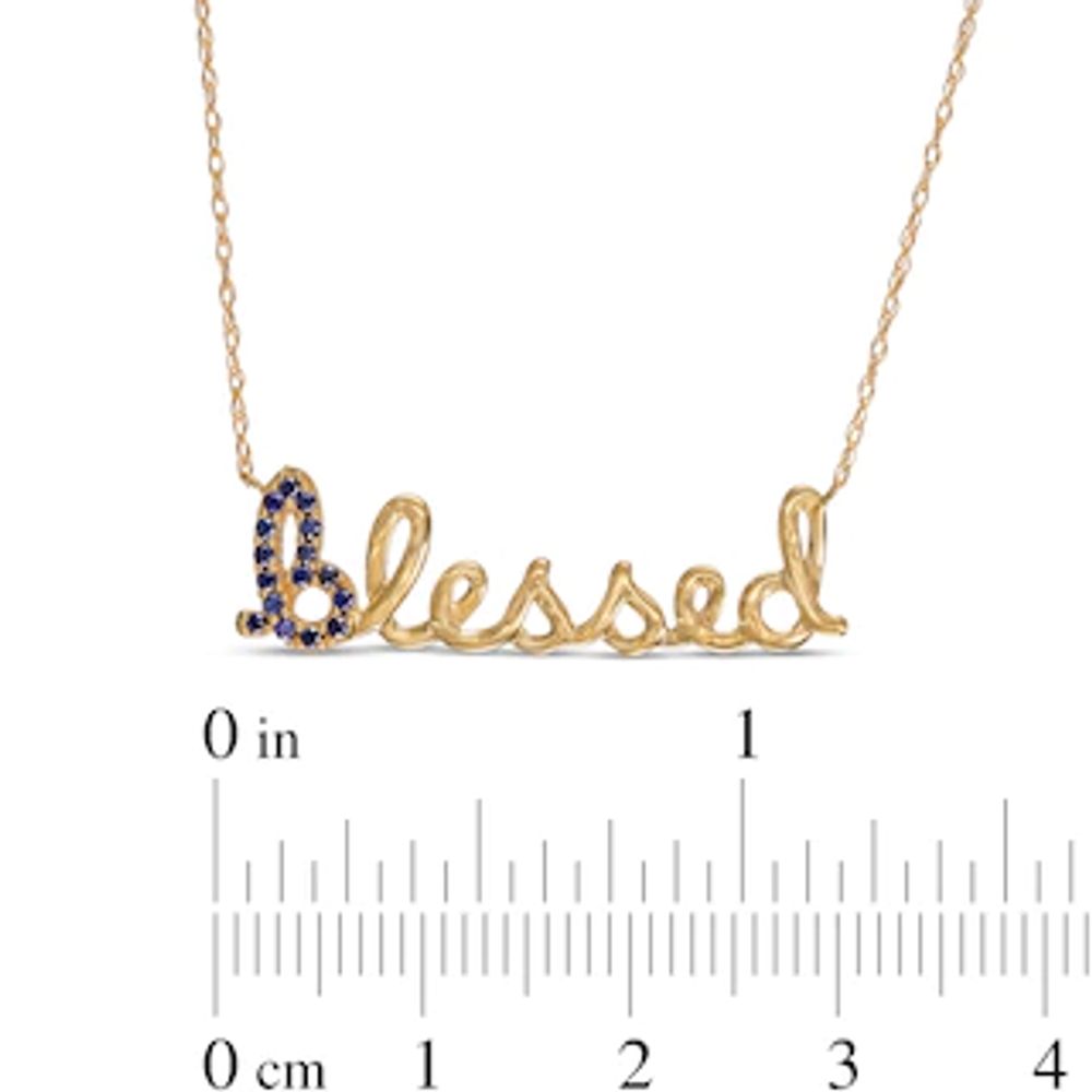 Blue Sapphire Cursive "blessed" Necklace in 10K Gold - 20"|Peoples Jewellers