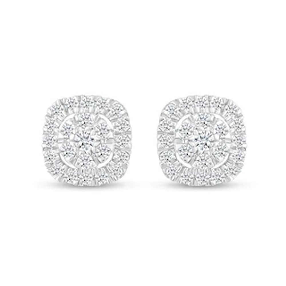 0.40 CT. T.W. Composite Diamond Cushion-Shaped Frame Stud Earrings in 10K White Gold|Peoples Jewellers