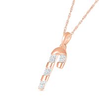 Diamond Accent Candy Cane Pendant in Sterling Silver with 14K Rose Gold|Peoples Jewellers