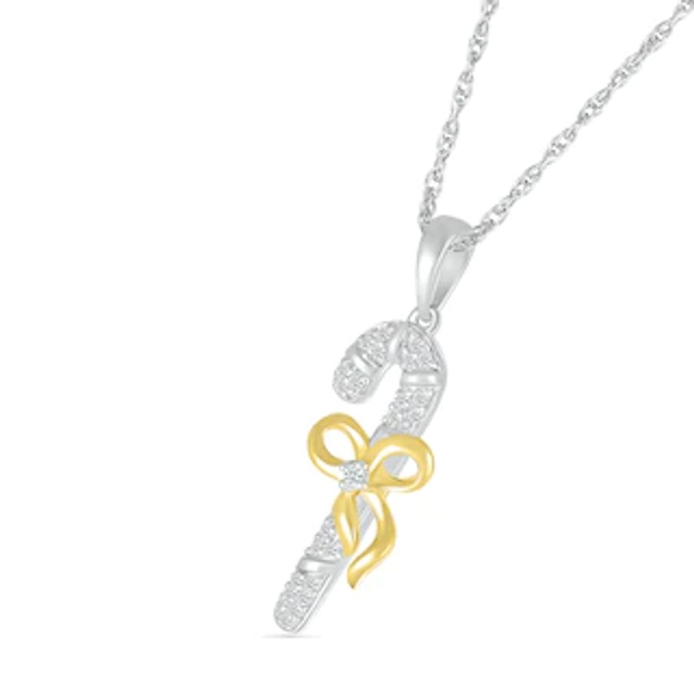 0.065 CT. T.W. Diamond Candy Cane with Bow Pendant in Sterling Silver and 14K Gold Plate|Peoples Jewellers