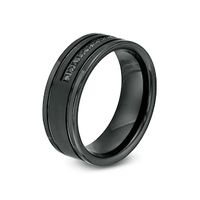 Men's 0.09 CT. T.W. Black Diamond Double Groove Comfort-Fit Wedding Band in Tungsten with Black IP (1 Line)|Peoples Jewellers