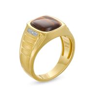 Men's Tiger's Eye and Diamond Accent Ribbed Shank Ring in 10K Gold|Peoples Jewellers