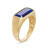 Men's Elongated Octagonal Blue Lab-Created Sapphire Bevelled Edge Signet Ring in 10K Gold|Peoples Jewellers