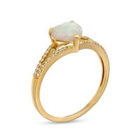 7.0mm Heart-Shaped Lab-Created Opal and 0.085 CT. T.W. Diamond Split Shank Ring in 10K Gold|Peoples Jewellers