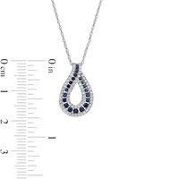 Blue Sapphire and 0.20 CT. T.W. Diamond Border Graduated Triple Row Loop Teardrop Pendant in 14K White Gold|Peoples Jewellers