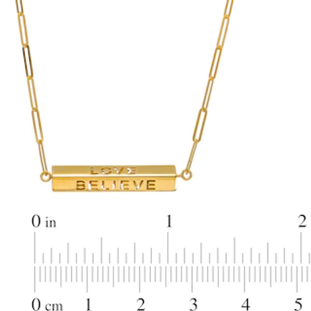 Cut-Out Message Rotating Three-Dimensional Bar Necklace in 10K Gold|Peoples Jewellers