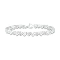 Heart-Shaped White Lab-Created Sapphire and Trio in Heart Frame Alternating Line Bracelet in Sterling Silver - 7.25"|Peoples Jewellers