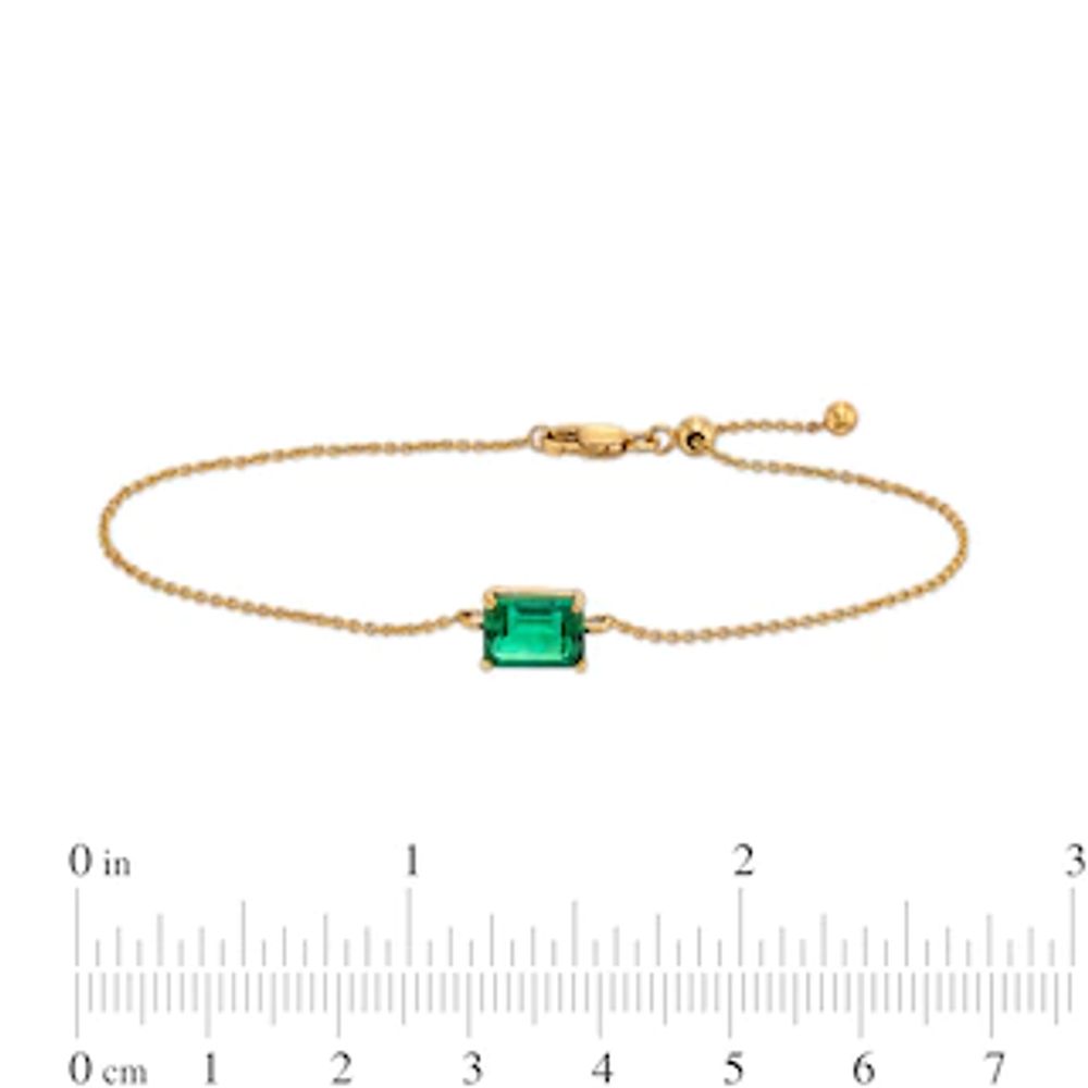 Sideways Octagonal Lab-Created Emerald Solitaire Adjustable Bracelet in 10K Gold - 7.5"|Peoples Jewellers