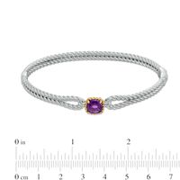 7.0mm Amethyst Solitaire Rope-Textured Frame Double Row Loop Split Bangle in Sterling Silver and 10K Gold|Peoples Jewellers