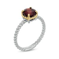 7.0mm Garnet Solitaire Rope-Textured Frame and Shank Ring in Sterling Silver and 10K Gold|Peoples Jewellers