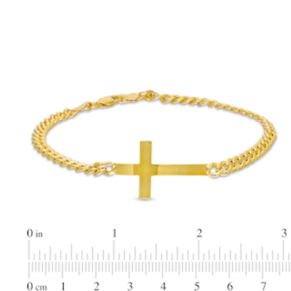 Sideways Cross and Curb Chain Bracelet in Hollow 10K Gold – 8.5"|Peoples Jewellers