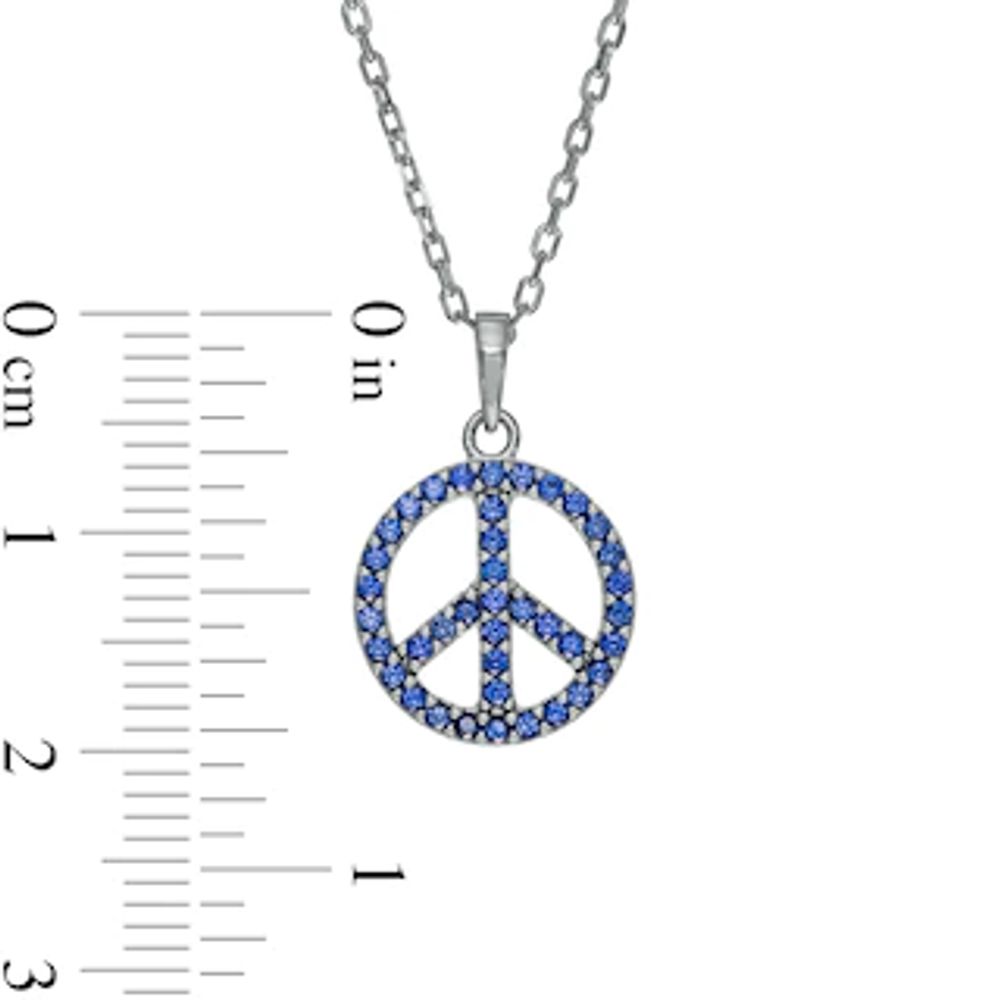 Blue Lab-Created Sapphire Peace Sign Pendant in 10K White Gold|Peoples Jewellers