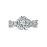 0.58 CT. T.W. Oval Diamond Double Frame Twist Shank Bridal Set in 10K White Gold (I/I2)|Peoples Jewellers