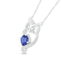 5.0mm Blue Lab-Created Sapphire and Diamond Accent Loop Owl Outline Necklace in Sterling Silver|Peoples Jewellers