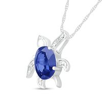 Oval Blue Lab-Created Sapphire and Diamond Accent Beaded Tilted Sea Turtle Pendant in Sterling Silver|Peoples Jewellers