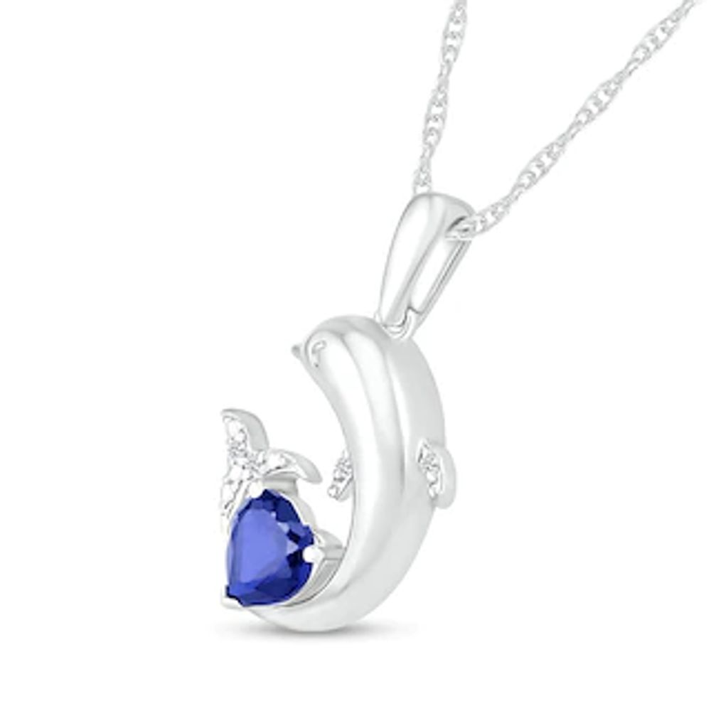 5.0mm Heart-Shaped Blue Lab-Created Sapphire and Diamond Accent Beaded Dolphin Pendant in Sterling silver|Peoples Jewellers