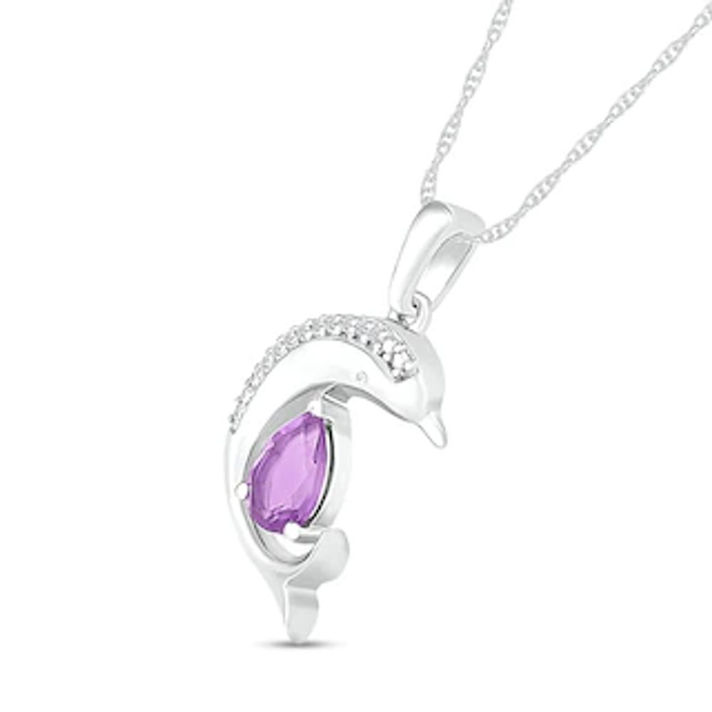 Pear-Shaped Amethyst and Diamond Accent Beaded Dolphin Pendant in Sterling Silver|Peoples Jewellers