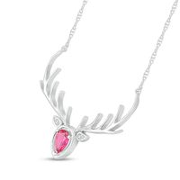 Pear-Shaped Lab-Created Ruby and Diamond Accent Deer with Antlers Necklace in Sterling Silver|Peoples Jewellers