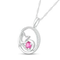 4.5mm Pink and White Lab-Created Sapphire Circle Frame Cat Pendant in Sterling Silver|Peoples Jewellers